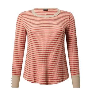 Torrid Red and Tan Long Sleeve Striped Henley Crew Neck Shirt